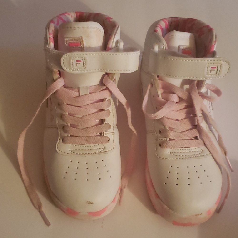 White & Pink Hightop Fila